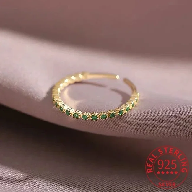 INZATT Real 925 Sterling Silver Korea Emerald Zircon Round 14K Adjustable Rings for Women 2024 Trendy Light Luxury Fine Jewelry