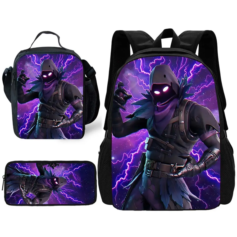 Hot Game Child School Backpack with Lunch Bags ,Pencil Bags ,Design-F-FortniteS School Bags for Boys Girls Best Gift