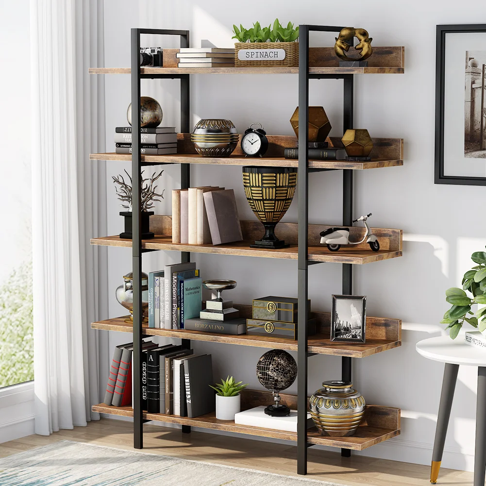 Tribesigns Boekenplank Opbergrek Staande Plank 5 Tier Industriële Stevige Boekenplank Met Ijzeren Buisframe