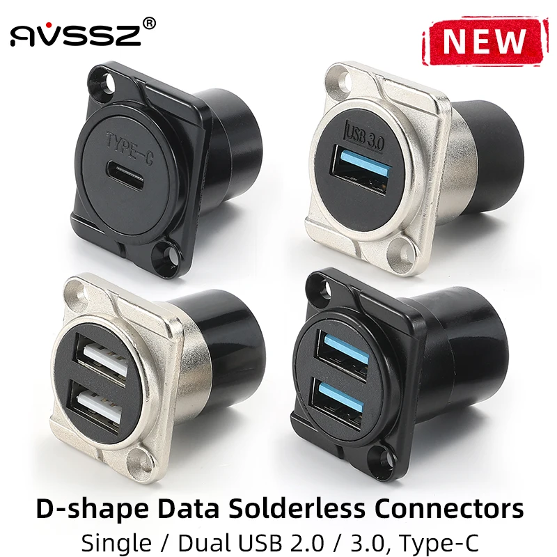 

AVSSZ Data Adapter USB 3.0 2.0 Type C Extension Cable Connectors Computer Data Module Single/Dual Interface Metal D Shape Mount