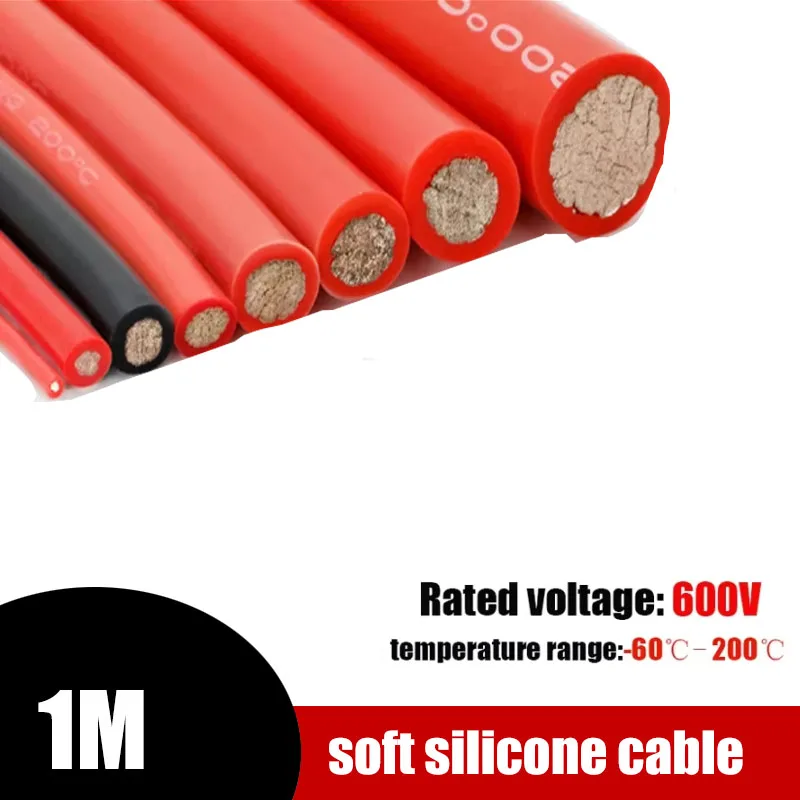 1m Cold Heat Resistant Silicone Wire 3 4 6 8 10 12 14 16 18 AWG Red Black Electric Cable for RC Car Auto Solar Battery Inverter