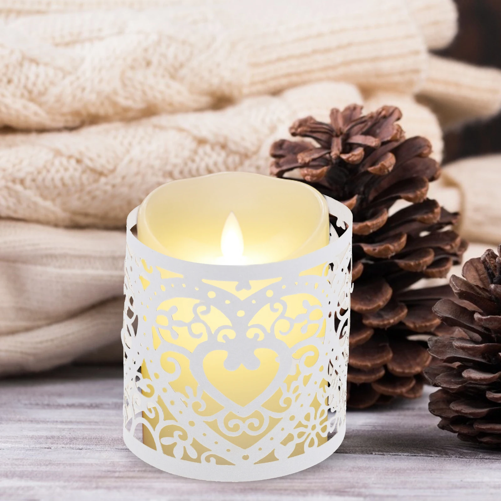

50 Pcs 250g Pearlescent Paper C Wraps Hollow Design Tea Light Covers LED Decor Bride Party Wedding Birthday Christmas Home