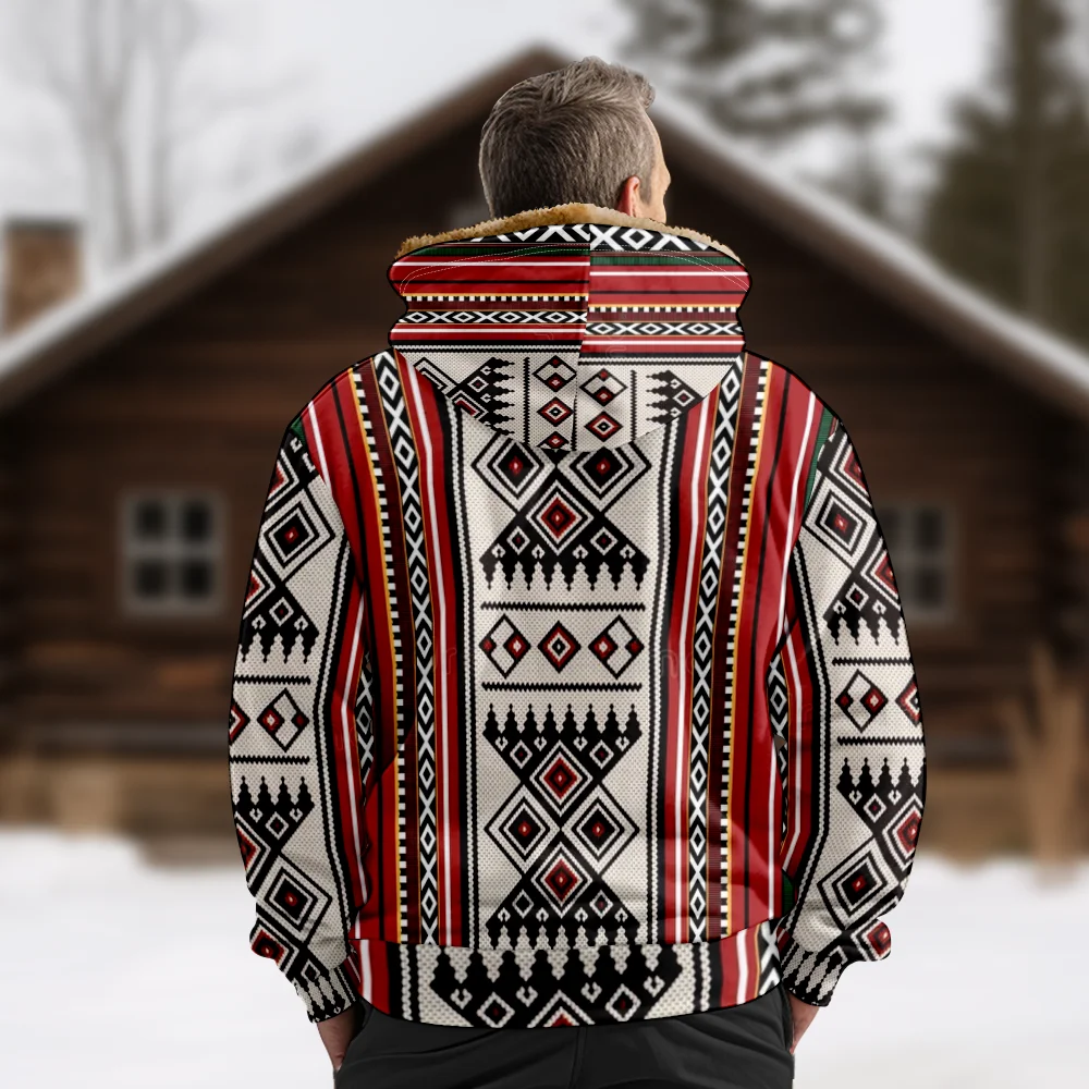 Jaquetas de inverno masculinas casacos, boêmio geométrico retro padrão criativo roupas de algodão sobretudo casual-chique minimalista