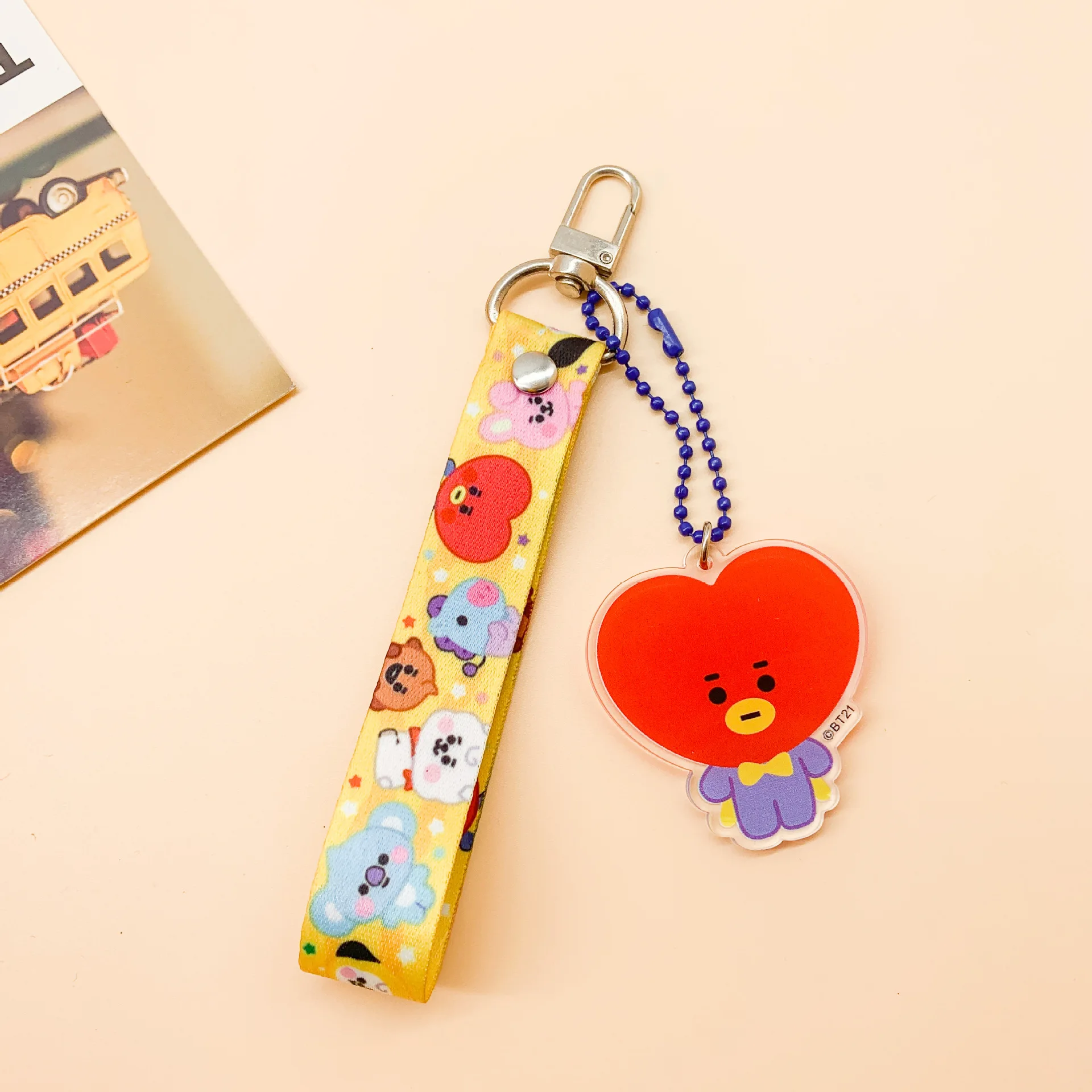 BT21 Acrylic Keychains Cartoon Creative Lanyard Ribbon Keychain Tata RJ Chimmy Cooky Koya ABS Keyring Bag Accessories Gift