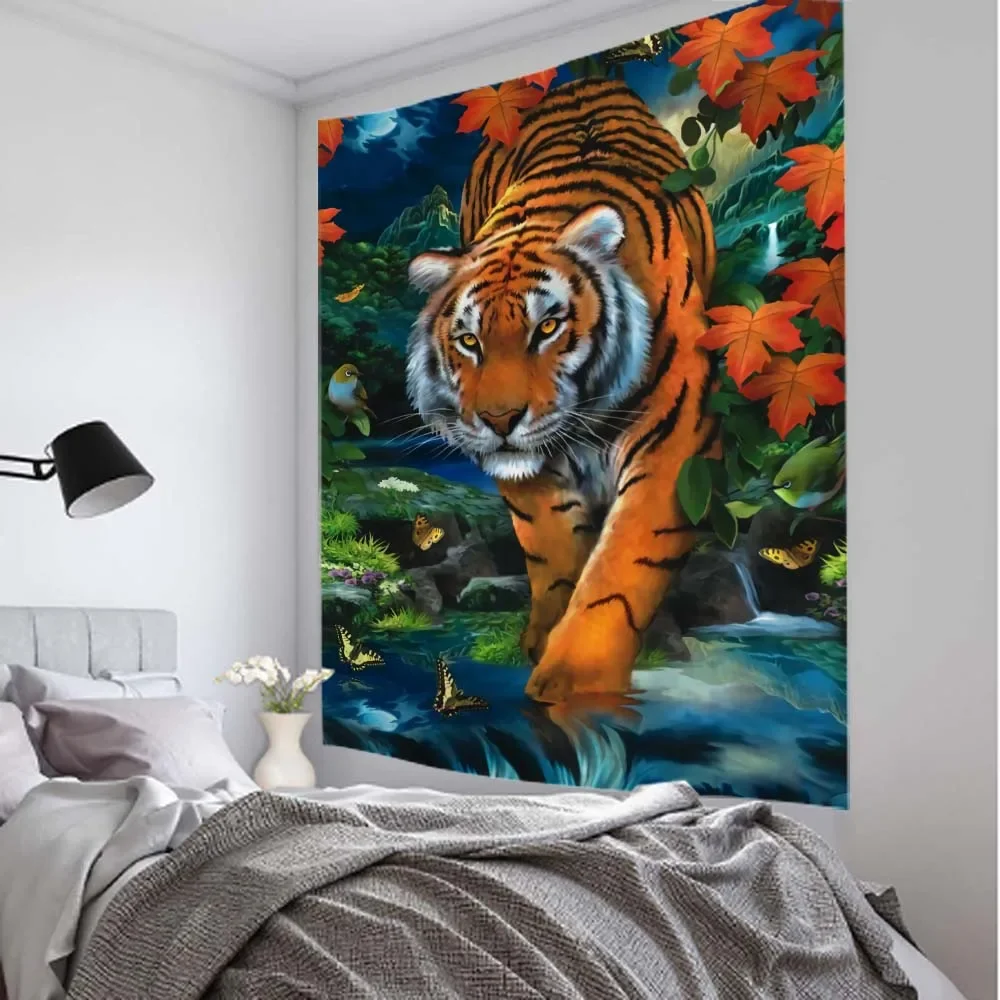 Animal tapestry psychedelic lion tiger wolf art background cloth bedroom dormitory hippie aesthetic room wall decoration