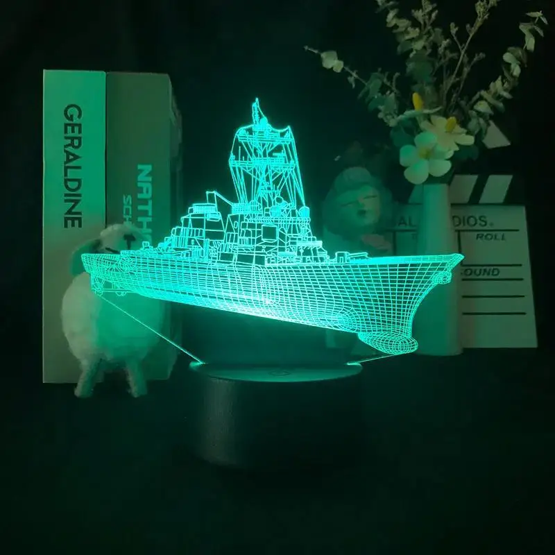 

Aircraft Carrier Warship 3D Lamp 7 Colors Night Light with Touch Switches Bedroom Atmosphere Light for Xmas Festival Gifts