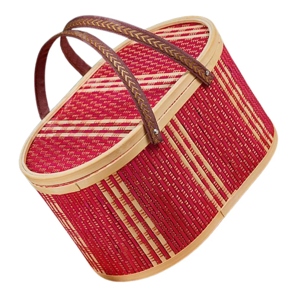 

Bamboo Storage Basket Box with Swing Handle Portable Oval Woven Bin Decorative Basket Organizer for Clothes Toys Miscellaneous