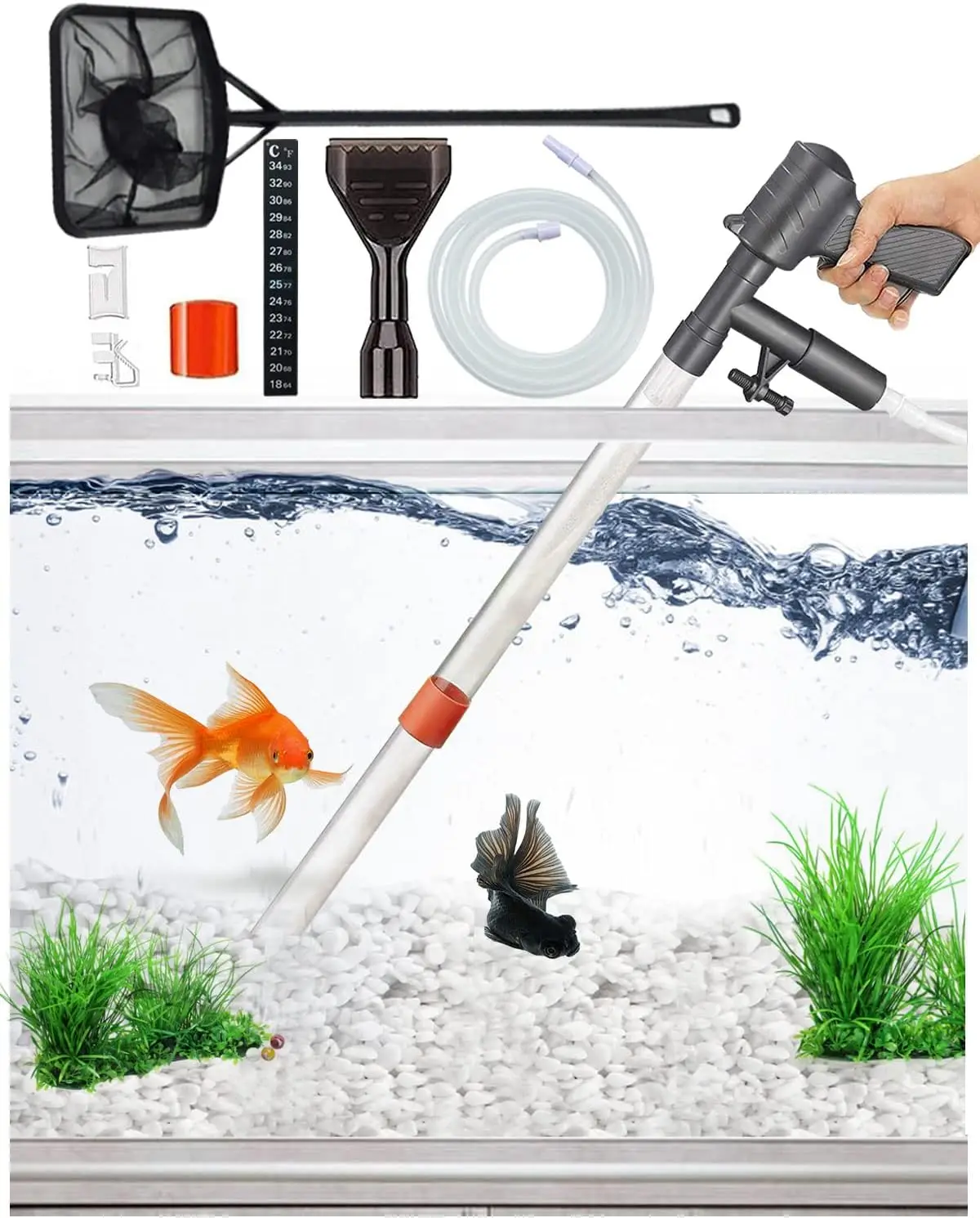 accessories Aquarium Gravel Cleaner Fish Tank Vacuum Cleaner Tools for Aquarium Water Changer Thermometers Fish Net kit