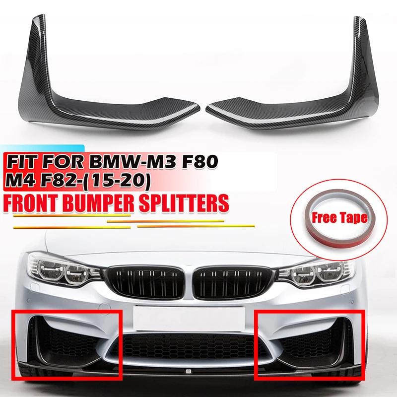 2Pcs Car Front Bumper Splitter Corner Protector Cover Carbon Fiber Look Trim Fit For BMW F80 M3 F82 F83 M4 2014-2020 Accessories