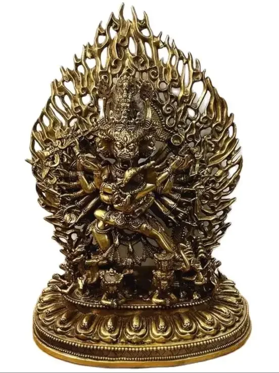 

12 дюймов, Китай, Тибет, Yamantaka, Властелин ада, голова быка, бронзовая статуэтка Будды
