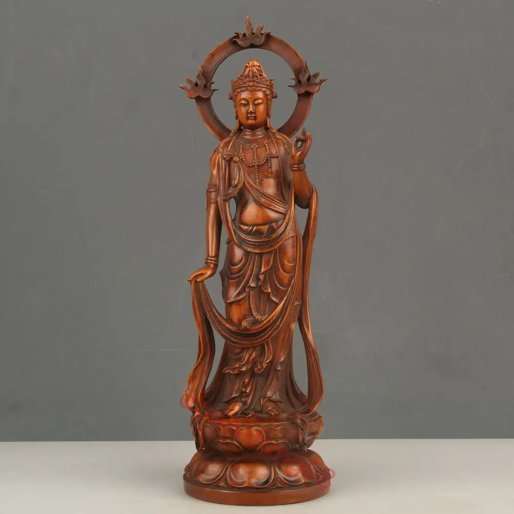 

Old Chinese Exquisite Hand-Carved Guanyin Carving Boxwood Statue