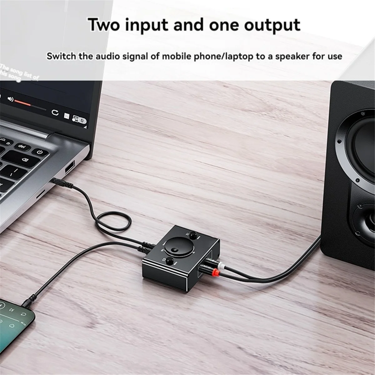 

A02R 3.5mm RCA Stereo Bi-Directional Audio Switcher 1 in 2 Out or 2 in 1 Out 3.5mm 2RCA Audio Switcher with Mute Button