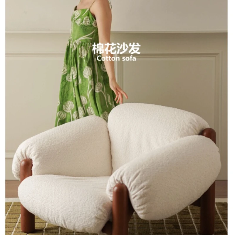 

Kapok sofa chair lazy modern simple living room bedroom small apartment single fabric solid wood