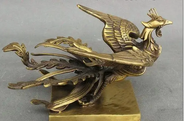 Chinese Pure Bronze Feng shui Auspicious Wealth Phoenix Feng huang Phenix Statue 29cm