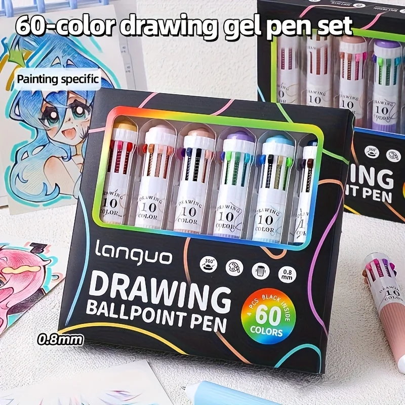 Strumento di scrittura fine da 6 pezzi con 60 colori per soddisfare le esigenze di disegno, adatto per journaling, diari, evidenziare, colorare,