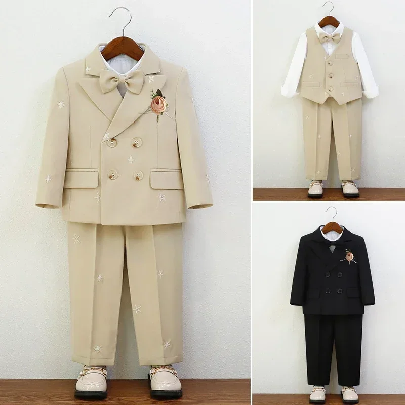 Boys Suits for Weddings Fashion Khaki Classic Host Piano Speech Performance Costume for Children Formal Kids Birthday Tuxedo 8 Y