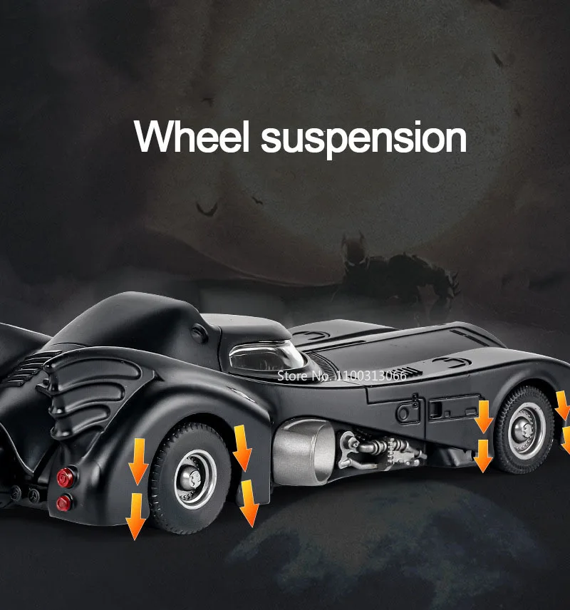 1/24 1989 Batmobile Alloy Car Model Simulation Metal Diecast Toys Vehicle Model with Light Sound Super Sport Car for Boys Gifts