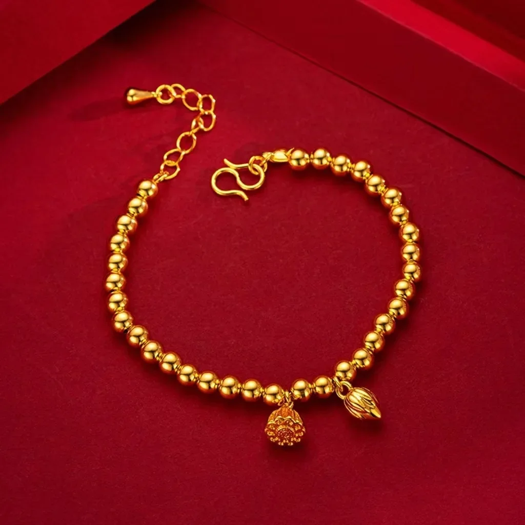 

9999 real gold 24K yellow gold Women's Good Luck Lotus Bracelet