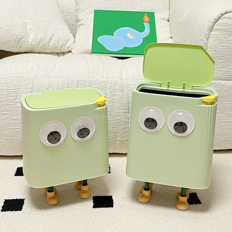 

Office Living Room Home Kitchen Bedroom Push-type Wastebasket with Feet Internet Celebrity Ins Style Cute Cartoon Mini Trash Can