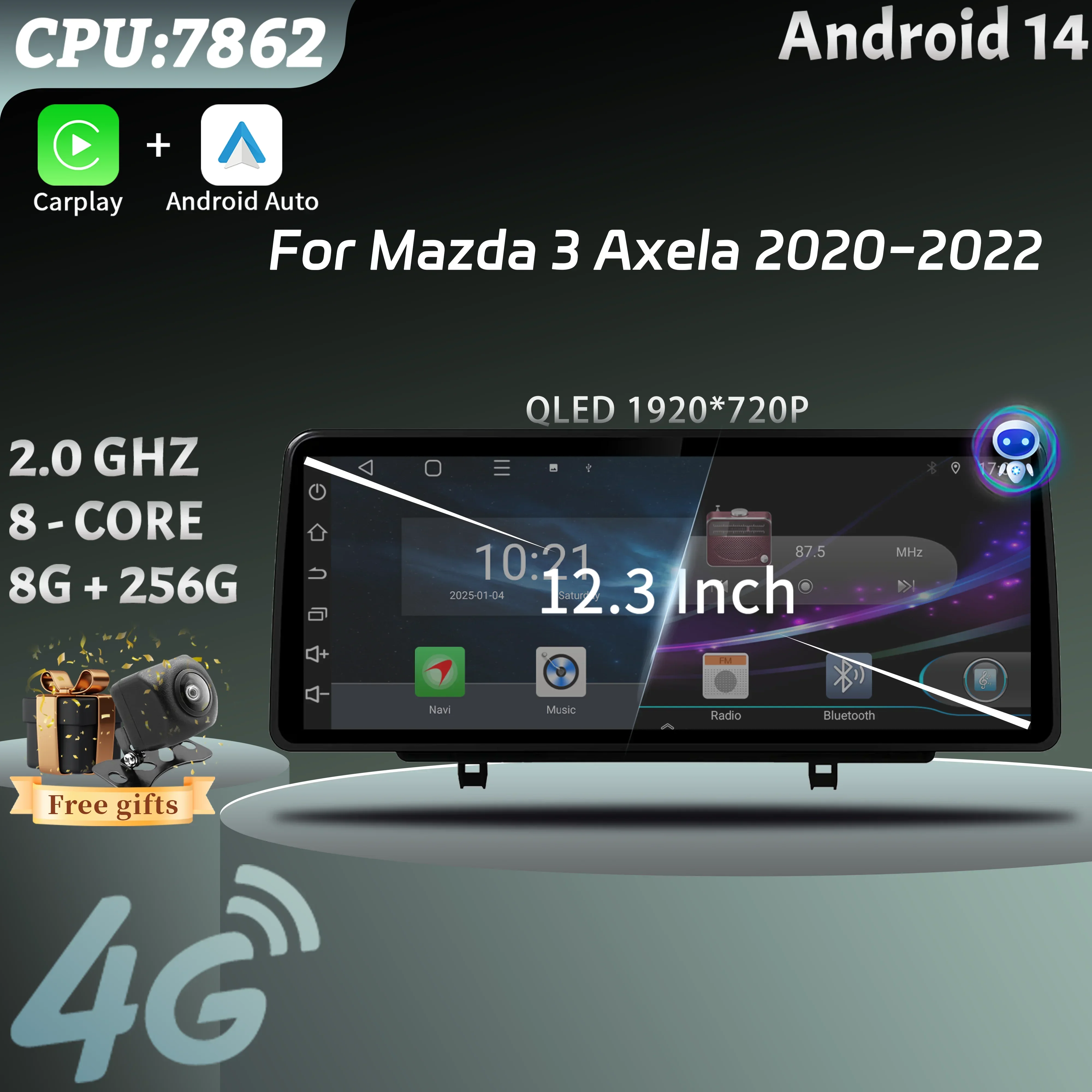 

12.3inch Android 14 Car Radio Multimedia 4G GPS For Mazda 3 Axela 2020-2022 Navigation Wireless BT Carplay Touch Screen Stereo