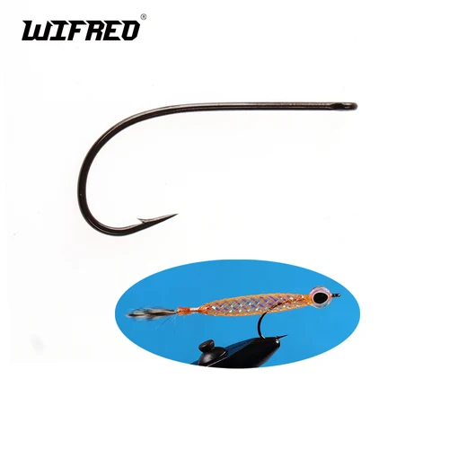Imagen 1 del producto Wifreo 50PCS 16 # - 2 # Anzuelos de pesca con mosca de rango medio, anzuelo de púas de acero al carbono para pececillos, insectos lanosos, patrón de mosca de trucha