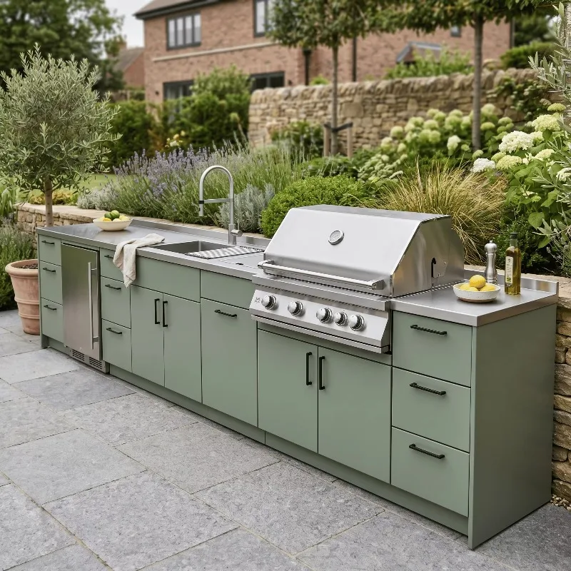 Custom Made 304 Stainless Steel Outdoor Kitchen Cabinet Environmental Protection Garden Kitchen Cabinet Island For Outside