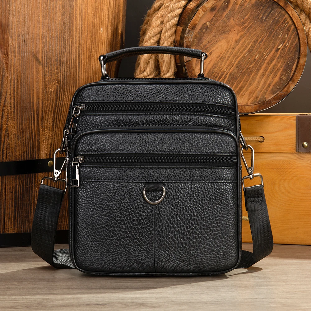 Black 100% Genuine Leather Men\'s Shoulder Bags Messenger Bag for Men Crossbody Bags new Small Man Designer Handbag Bolso Male