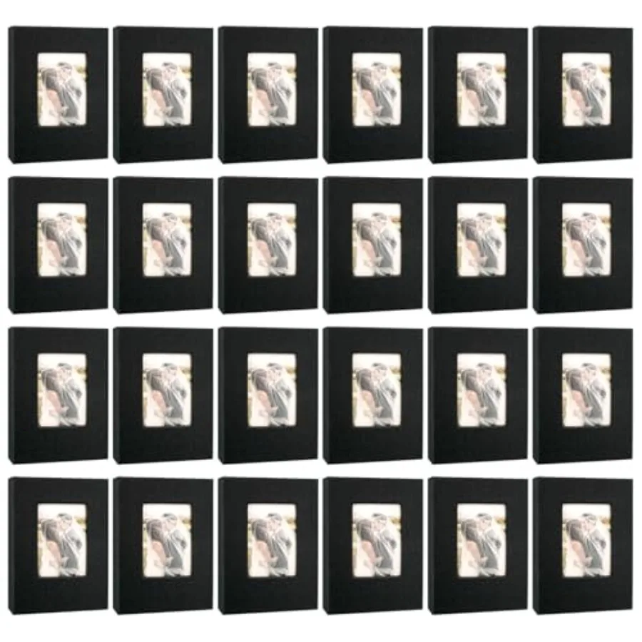 

24 фотоальбома черного цвета для фотографий размером 4 x 6 дюймов с прозрачным окошком на обложке, льняная обложка, 26 прозрачных страниц, вмещают 52 фото.