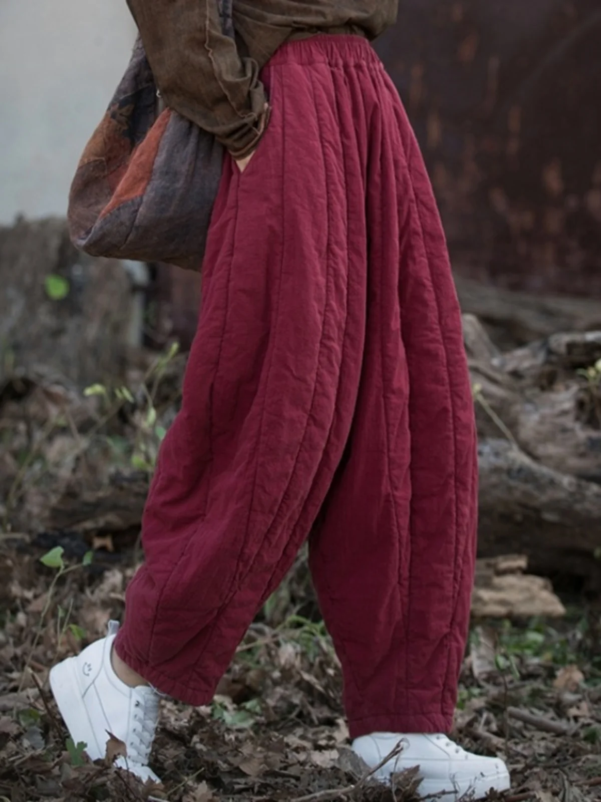 Retro Katoen Linnen Verdikte Warme Lantaarn Broek Vrouwen Winter Casual Harlan Wortel Broek Bovenkleding Hoge Taille Lange Broek