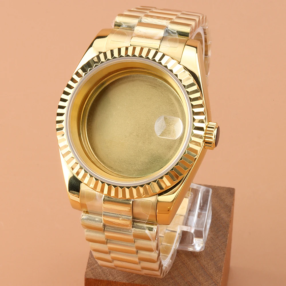 

36mm/39mm Watch Case Gear Edge Rose Gold/Gold NH35 Case Presidential/Jubilee/Oyster Strap Fit NH35 NH36 Movement Stainless Steel