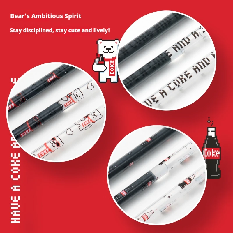 مجموعة أقلام جل KACO x Coca-Cola KEYBO مكونة من 3 قطع، أقلام نقرة لطيفة قابلة للجمع 0.5 مم سوداء سريعة الجفاف وقابلة لإعادة الملء، طرف قلم ST للكتابة اليومية