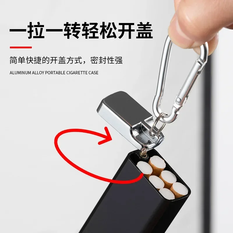 Portable Metal Cigarette Case with Keychain, Mini Pocket Ashtray with Lid for Outdoor Travel, Smoking Accessories, Gift for Men