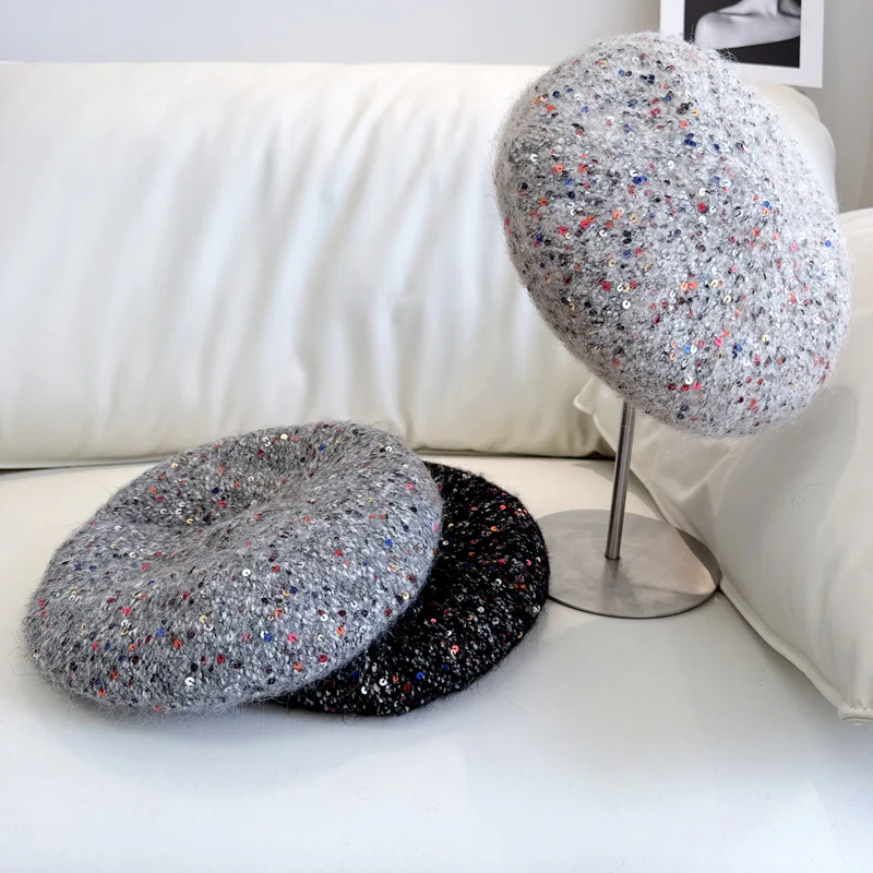 

Korean elegant little fragrance handmade sequin beret Fall/winter wool blend Painter hat Women's sweet all-match fashion hat
