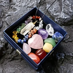 11pcs Set Natural Crystal Seven-color Stone Combination Set Powder Crystal Love Hexagonal Pendant Multi-color Matching Gift Box