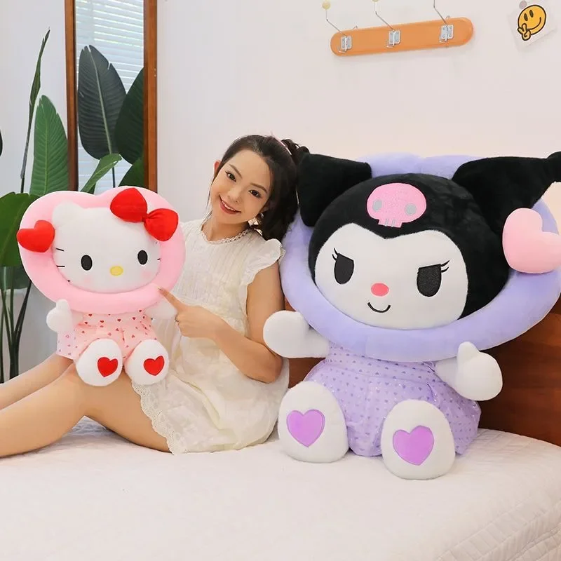 Sanrio sweet and cute Kuromi Hello Kitty creative cartoon animation student new plush doll sofa love pillow toy holiday gift