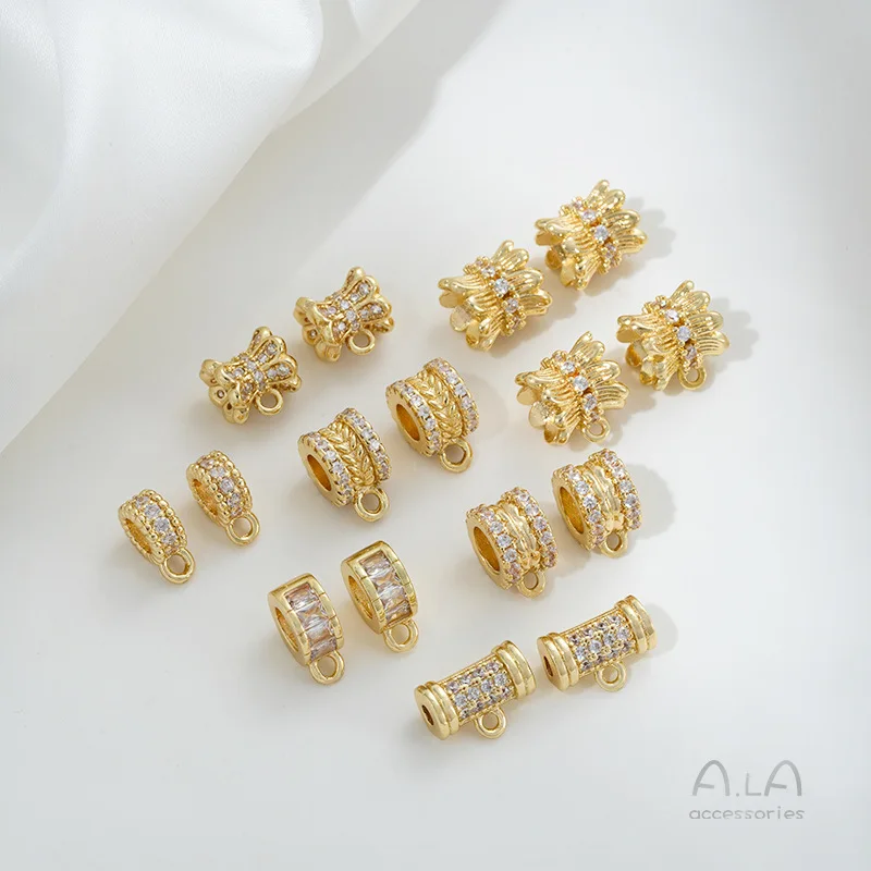 14K Gold-plated Wheel Barrel Beads With Rings, Double-sided Flower Tray Bead Spacer DIY Handmade String Pearl Accessories