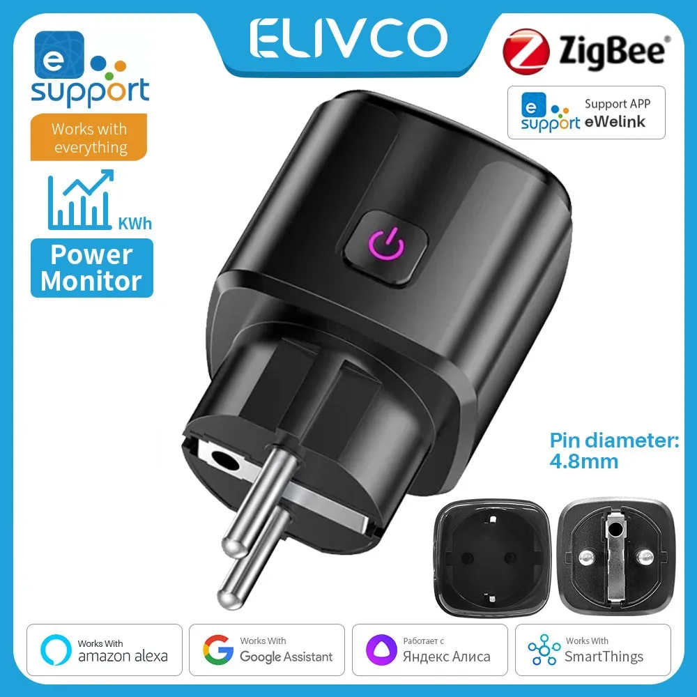 

Умная розетка eWelink Zigbee 16A EU с функцией мониторинга энергопотребления, голосовым управлением, совместимая с Google Assistant и Alexa