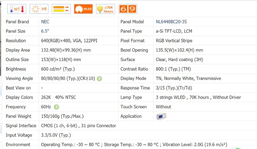 NL6448BC20-35 6.5 นิ้วหน้าจอ LCD ใหม่และต้นฉบับในสต็อก
