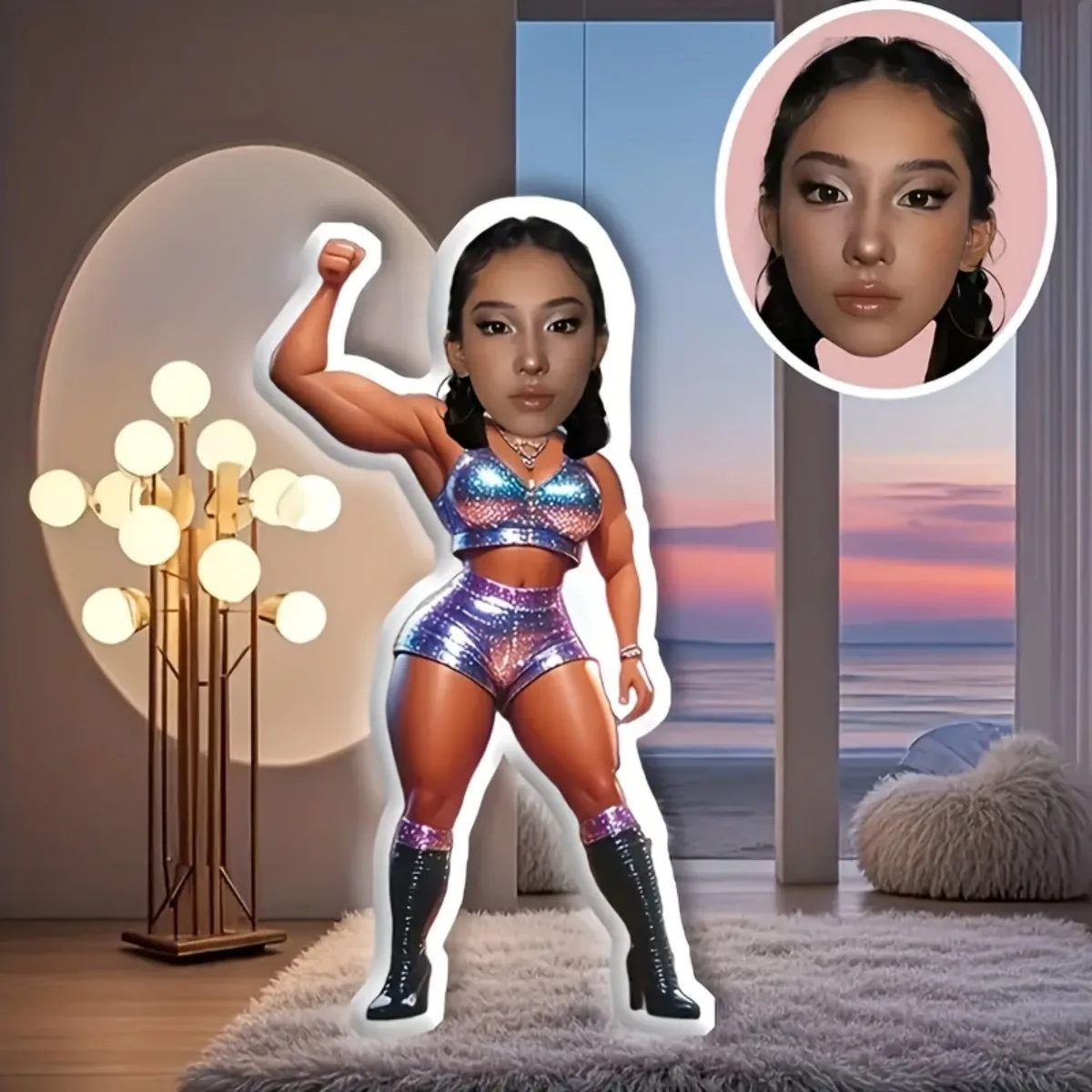 Maßgeschneiderte muskulöse Frau Gesicht Porträt Heimkissen, DIY doppelseitig bedruckte Kissen, lustige Geschenke