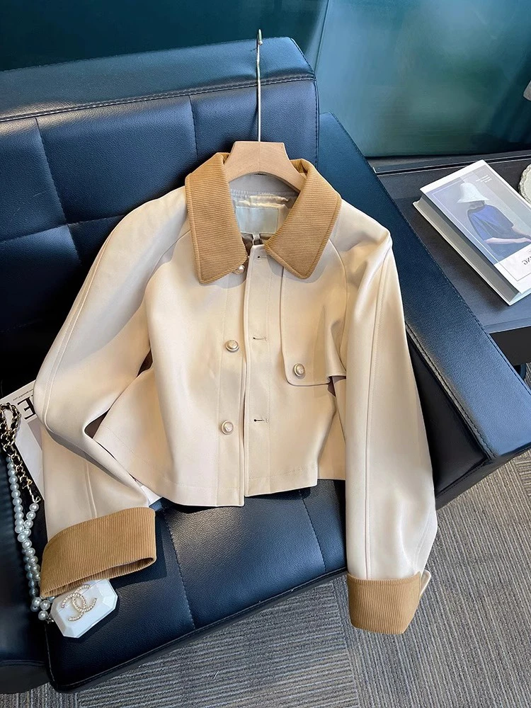 

Korean Sle Chic Retro Khaki Patchwork Collar Jaet Men Women Spring Autumn High Street ort Coat Top Loose Fit Long Sve