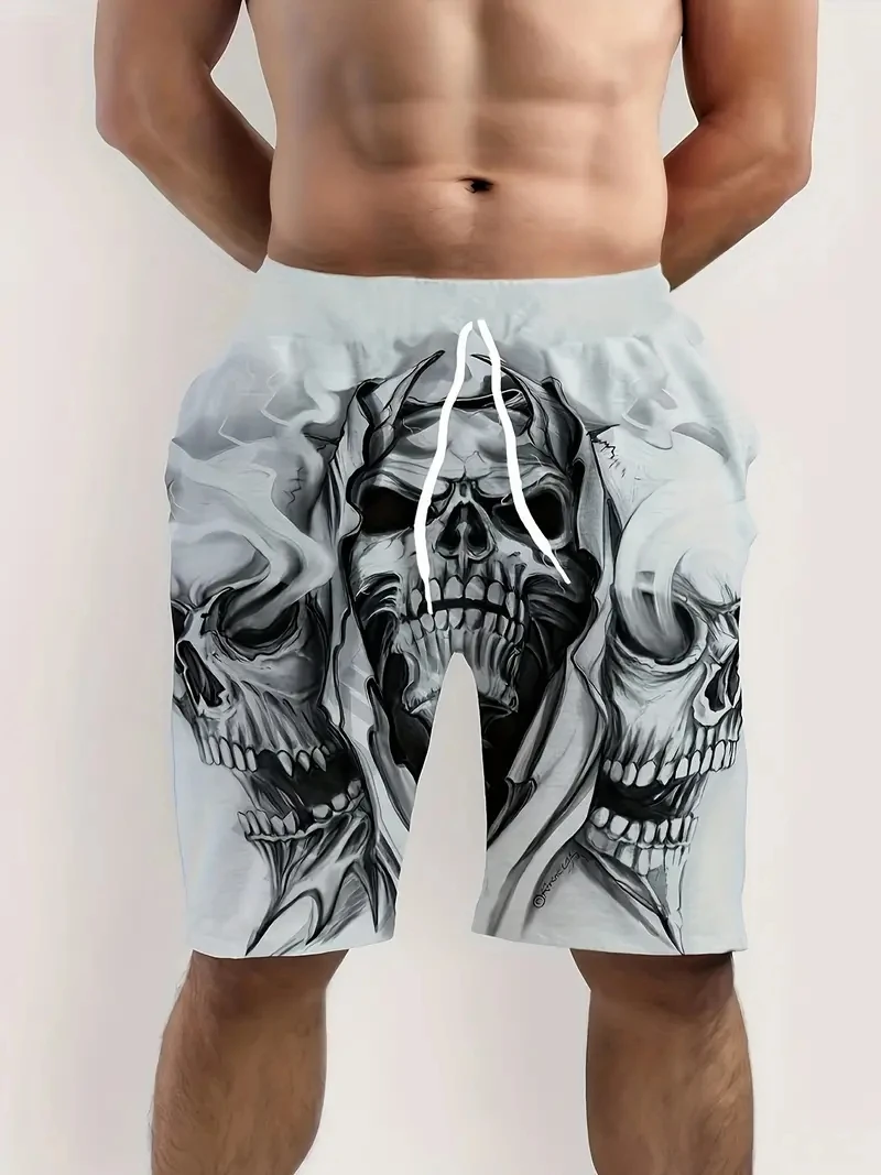 Smoke Skull 3D Printed Men\'s Beach Shorts Men\'s Summer Breathable Shorts Fitness Street Shorts for Men Ropa Hombre