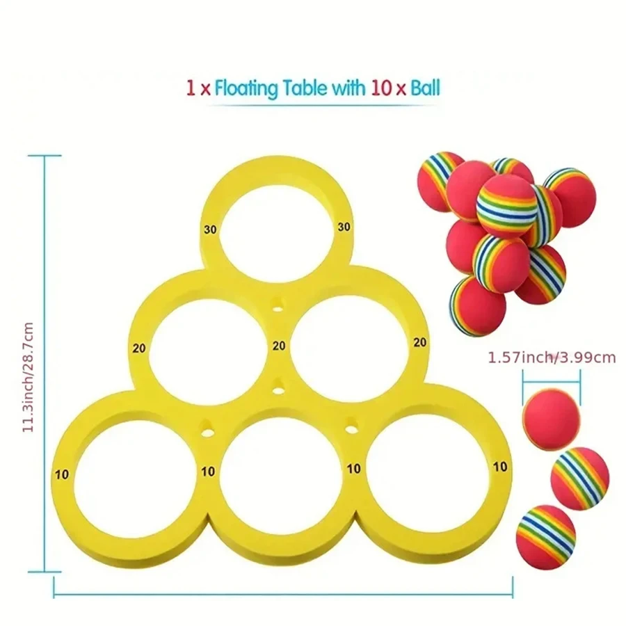 1 طاولة عائمة مع 10 كرات، حلقة لعبة عائمة، لعبة رمي، دائرة رمي إيفا للرياضات المائية، لعبة مائية إيفا