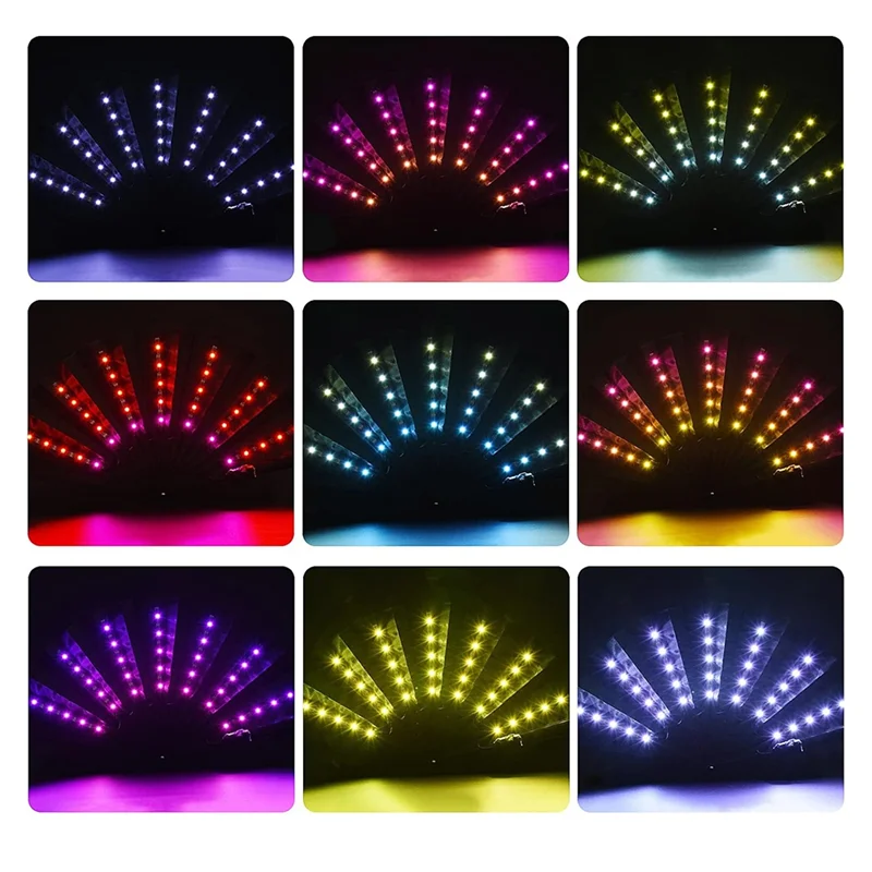 

THIVN-LED Folding Fan Handheld Folding LED Glowing Chinese Fan Wedding Night Bar Club Fluorescent Props Black