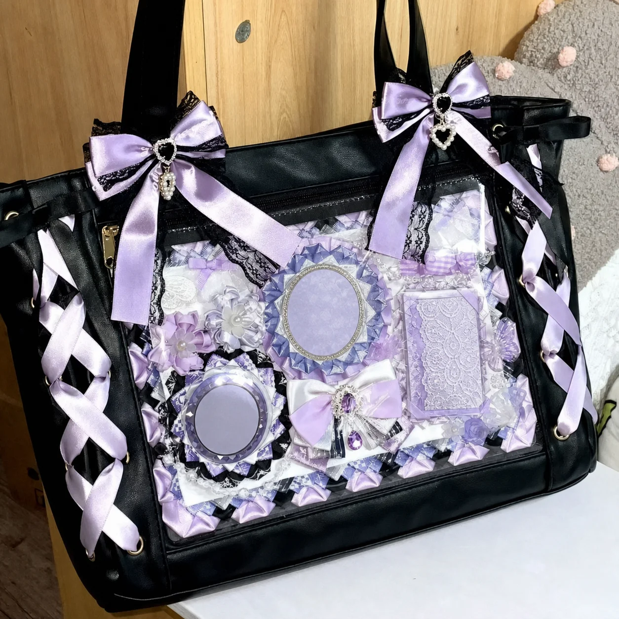 Japanische Tragetasche mit Schnürung, Ita-Tragetasche, Sammlerstück-Ausstellungstasche, dekorative Schulterhandtasche für den täglichen Einkauf und den täglichen Pendelverkehr, A4 – Detail 6