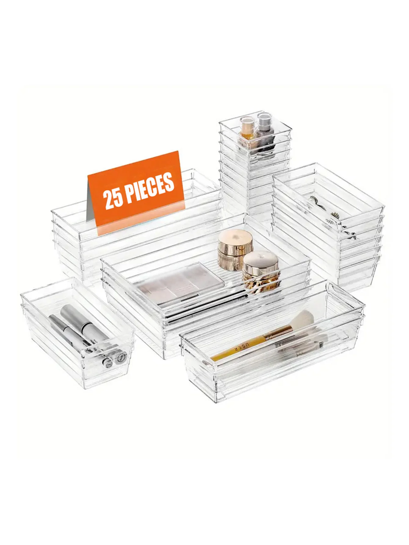 Juego de caja de almacenamiento de cajones de 25 uds, juego de almacenamiento de cajones de plástico transparente multifuncional, caja de almacenamiento divisora de cajones y caja de almacenamiento