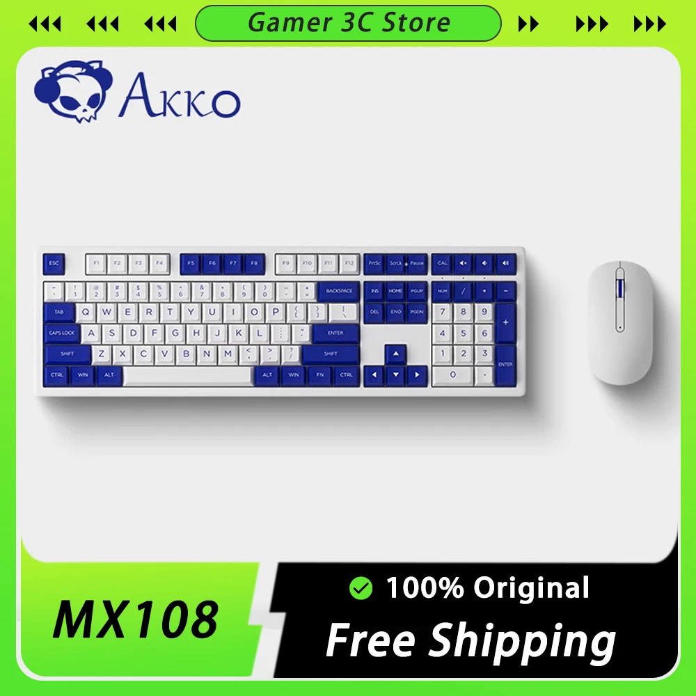 

Akko MX108 Mechanical Keyboard Two Mode 2.4G Bluetooth Wireless Ergonomics Gaming Keyboard Portable Office Pc Gamer Mac Win Gift