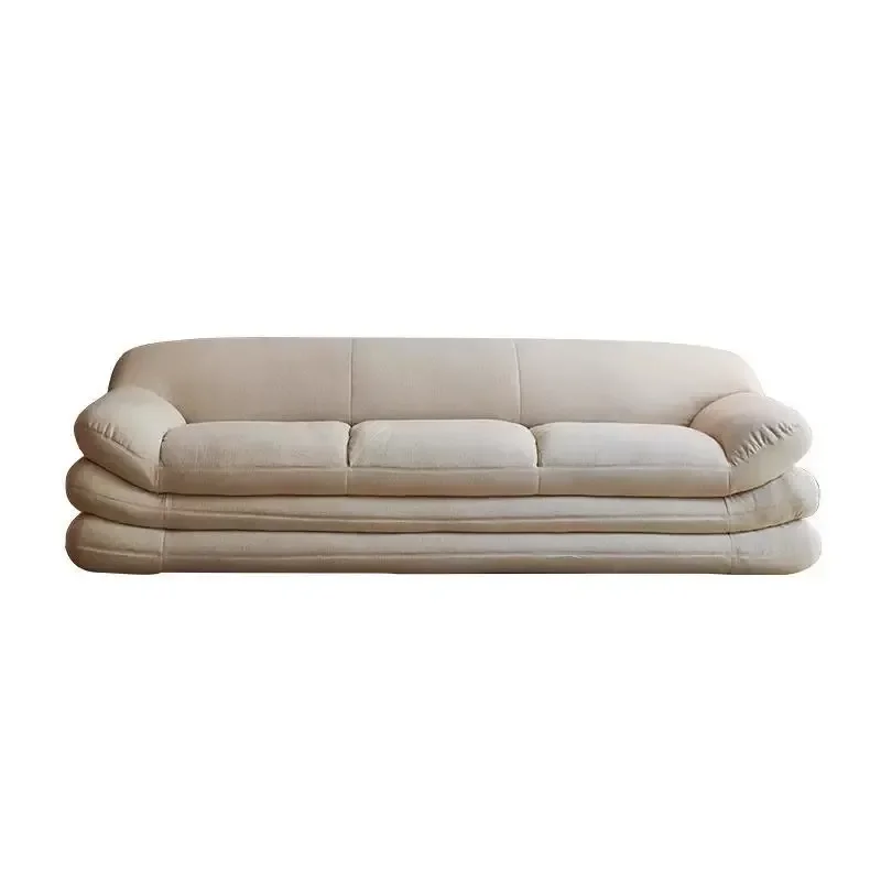 French Cream Sunflower Sofa 3 Seater Straight Couch for Small Apartment Living Room Lazy Style Home Furniture