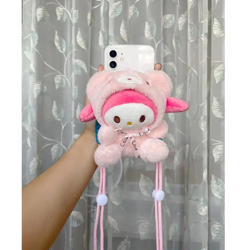 Lucifer Cat Plush Shoulder Bag Phone Case Bag Cinderella Coin Purse Cartoon Plush Doll Cinnamoroll Kuromi Melody Bag Girl Gift