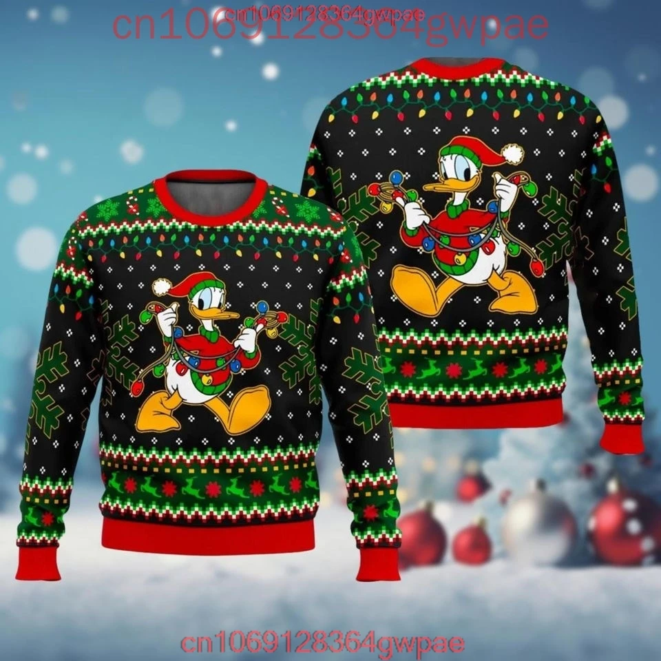 Sweater Disney Donald bebek pria wanita, atasan Sweater 3d Disney jelek Natal Anime hadiah Natal