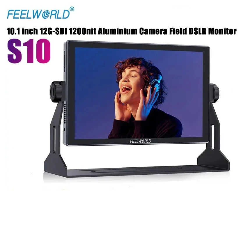 Feelworld S10 10.1 بوصة 12G-SDI 1200nit الألومنيوم مجال الكاميرا DSLR شاشة تعمل باللمس الموجي HDR ثلاثية الأبعاد LUT Out